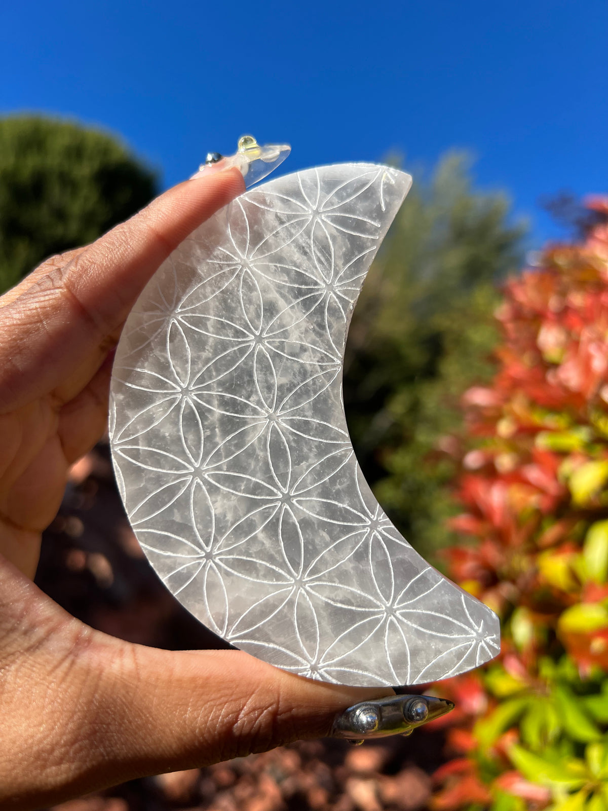 Selenite (Satin Spar)  Flower Of Life Charging Plate- Perfectly Imperfect