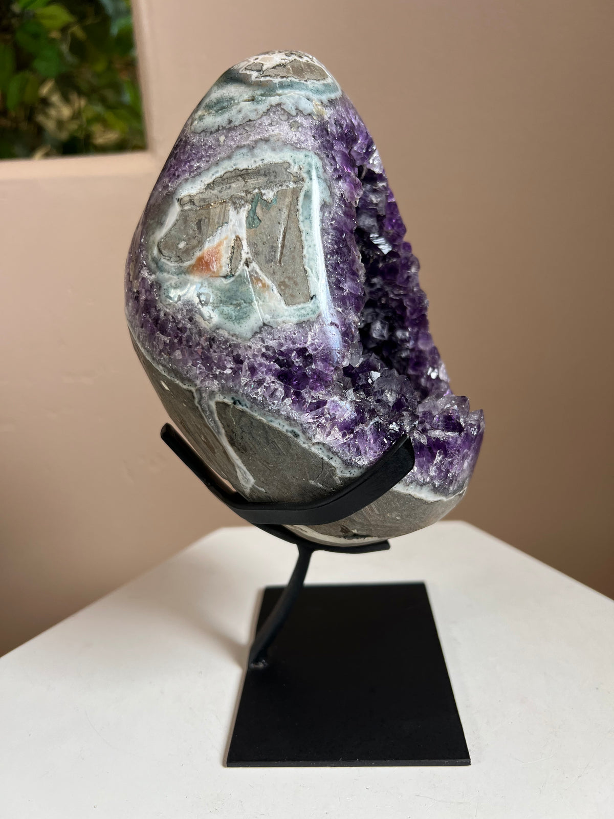 Uruguayan Amethyst w/ calcite (on stand) -G5