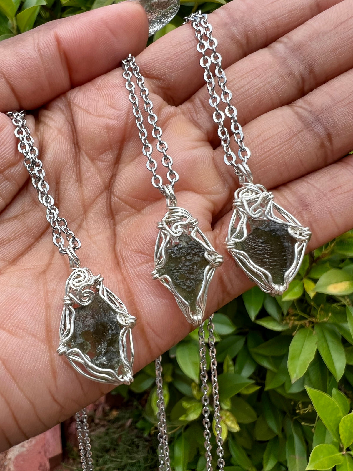 Moldavite Pendants w/ Herkimer Diamond Accent