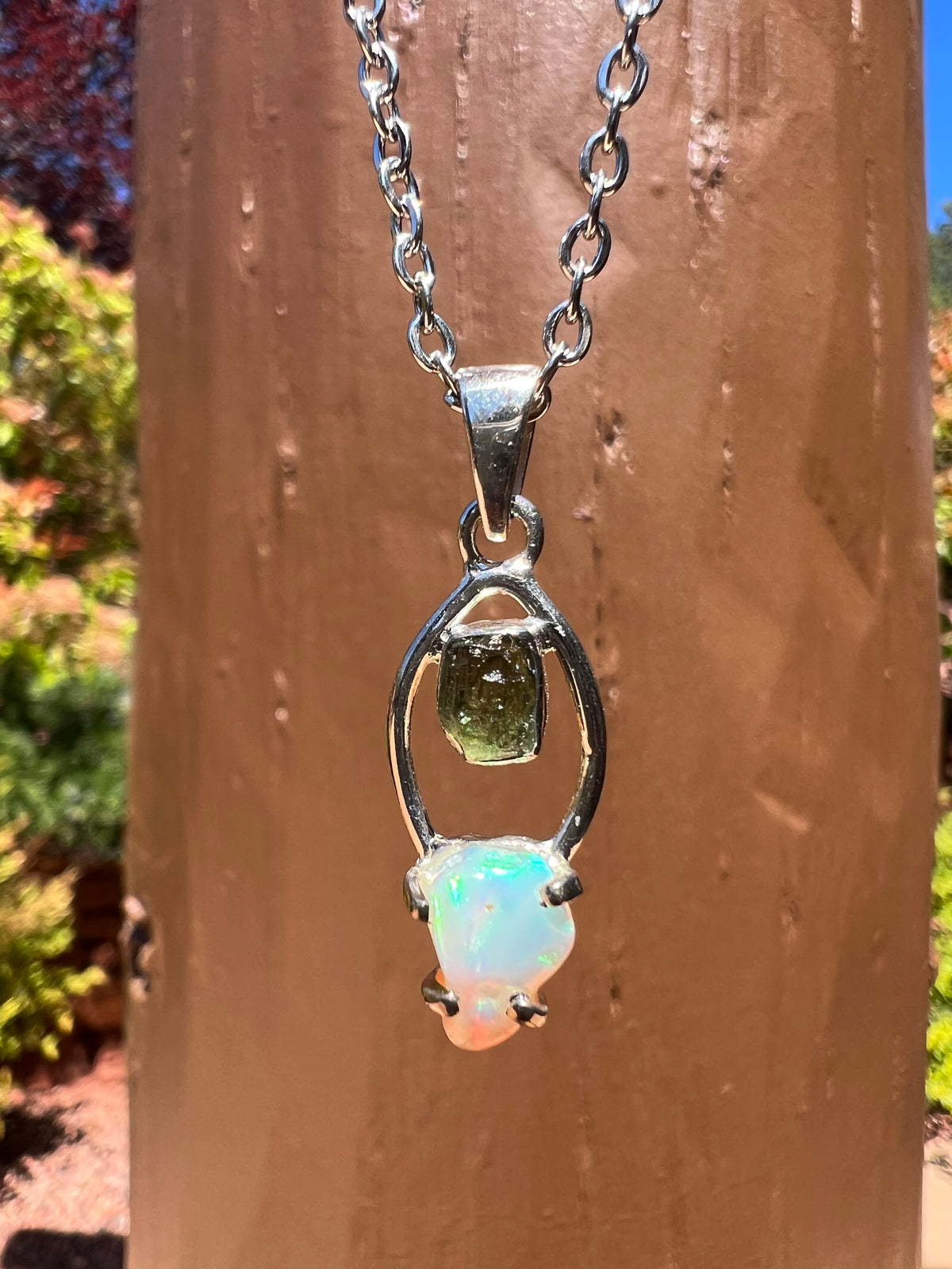 RARE: Moldavite & Opal Pendant