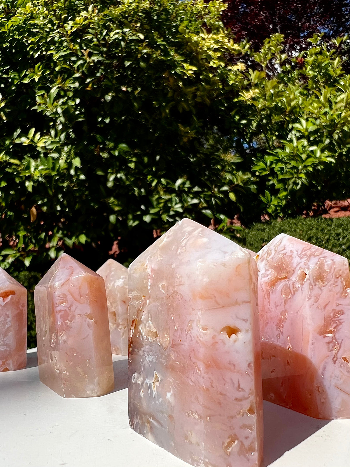 Pink Plume Agate Towers