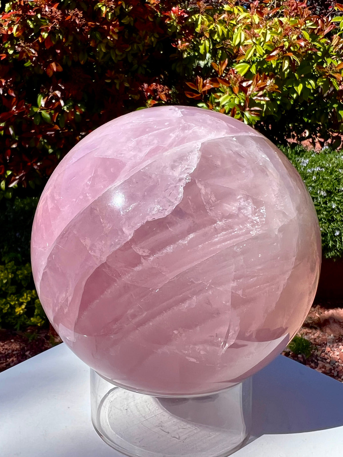 XL Rose Quartz Sphere w/ rainbows