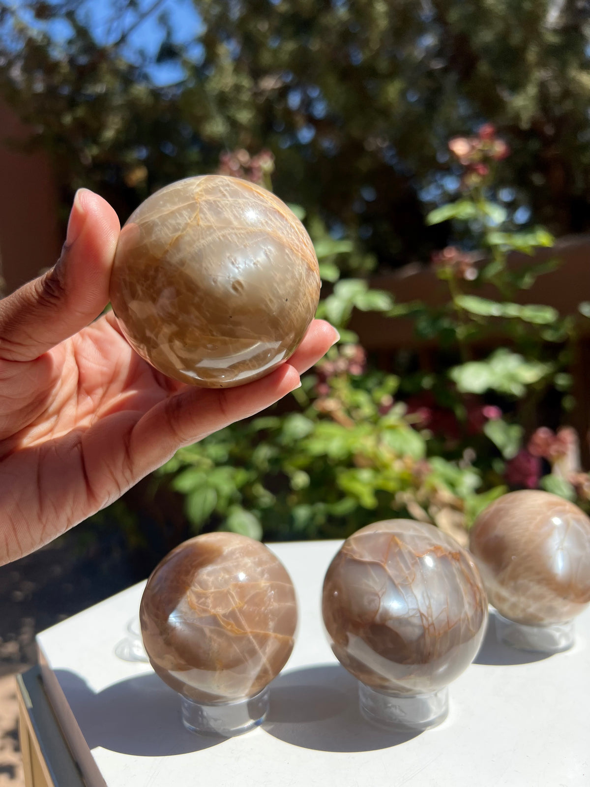 High Flash Peach Moonstone Spheres