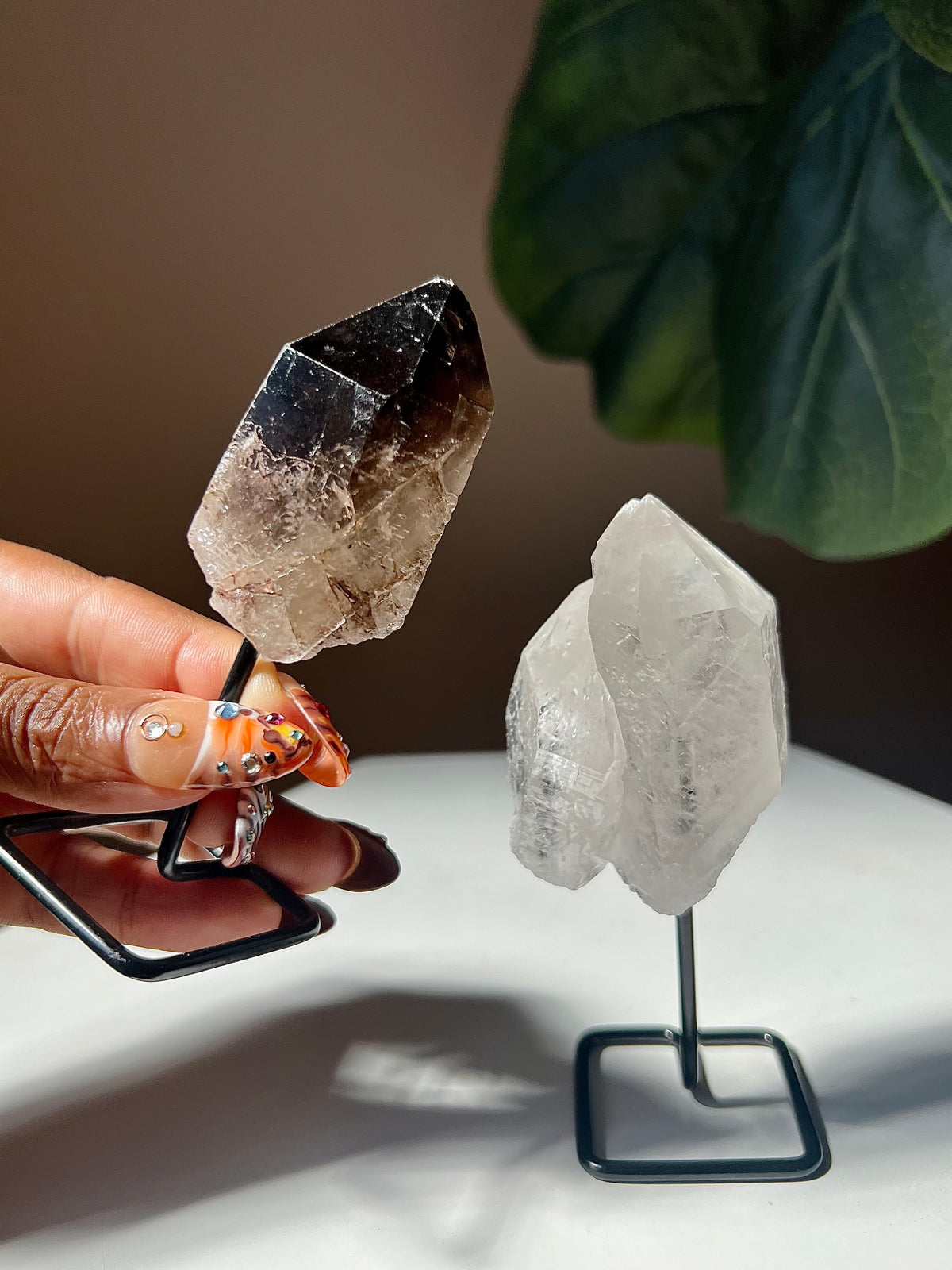 Smoky Quartz + Clear Quartz Mini Duo