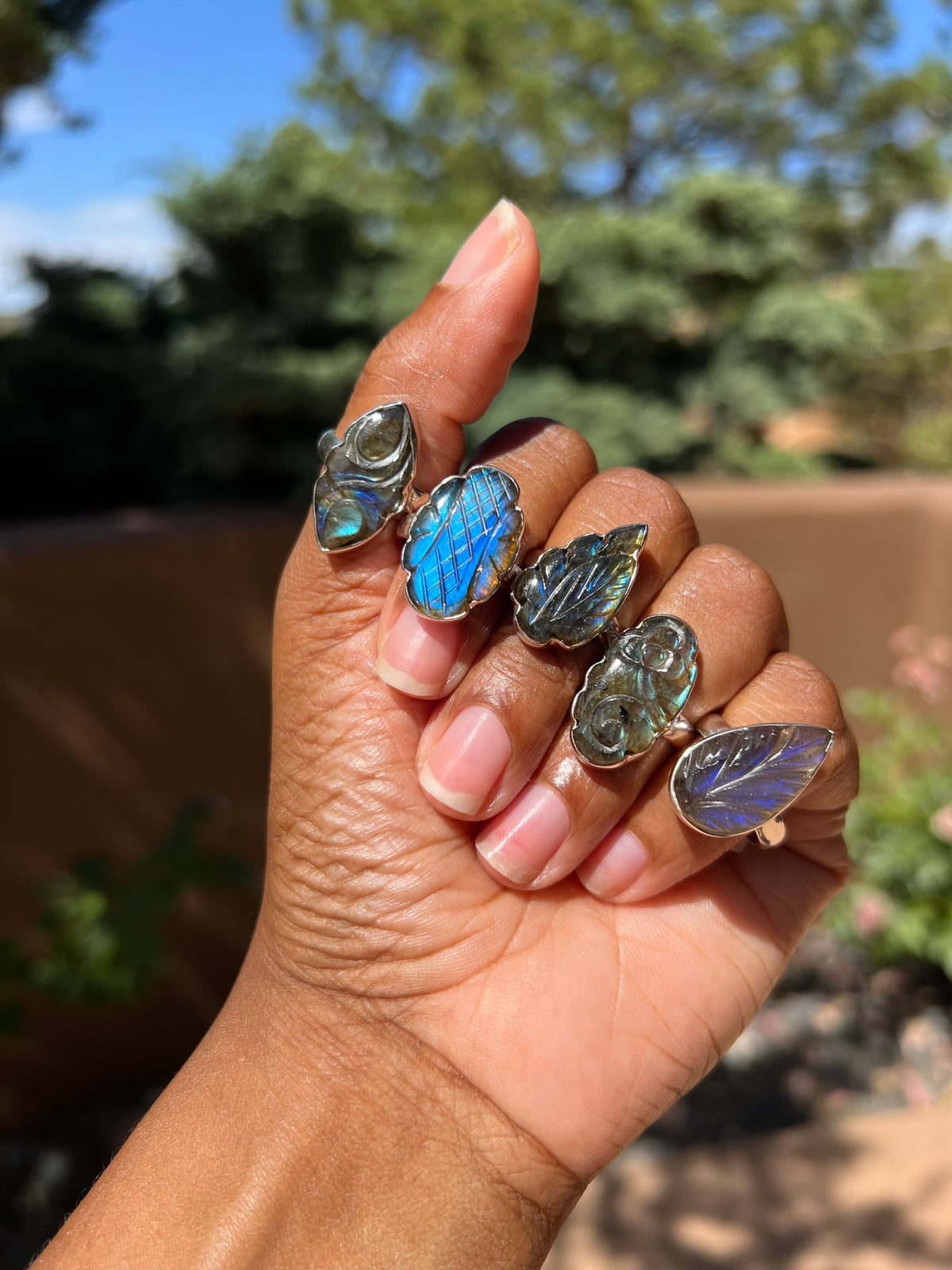 Carved Labradorite Rings