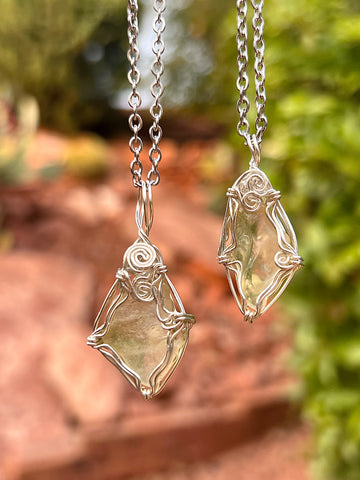 Libyan Desert Glass w/ Herkimer Diamond Pendant
