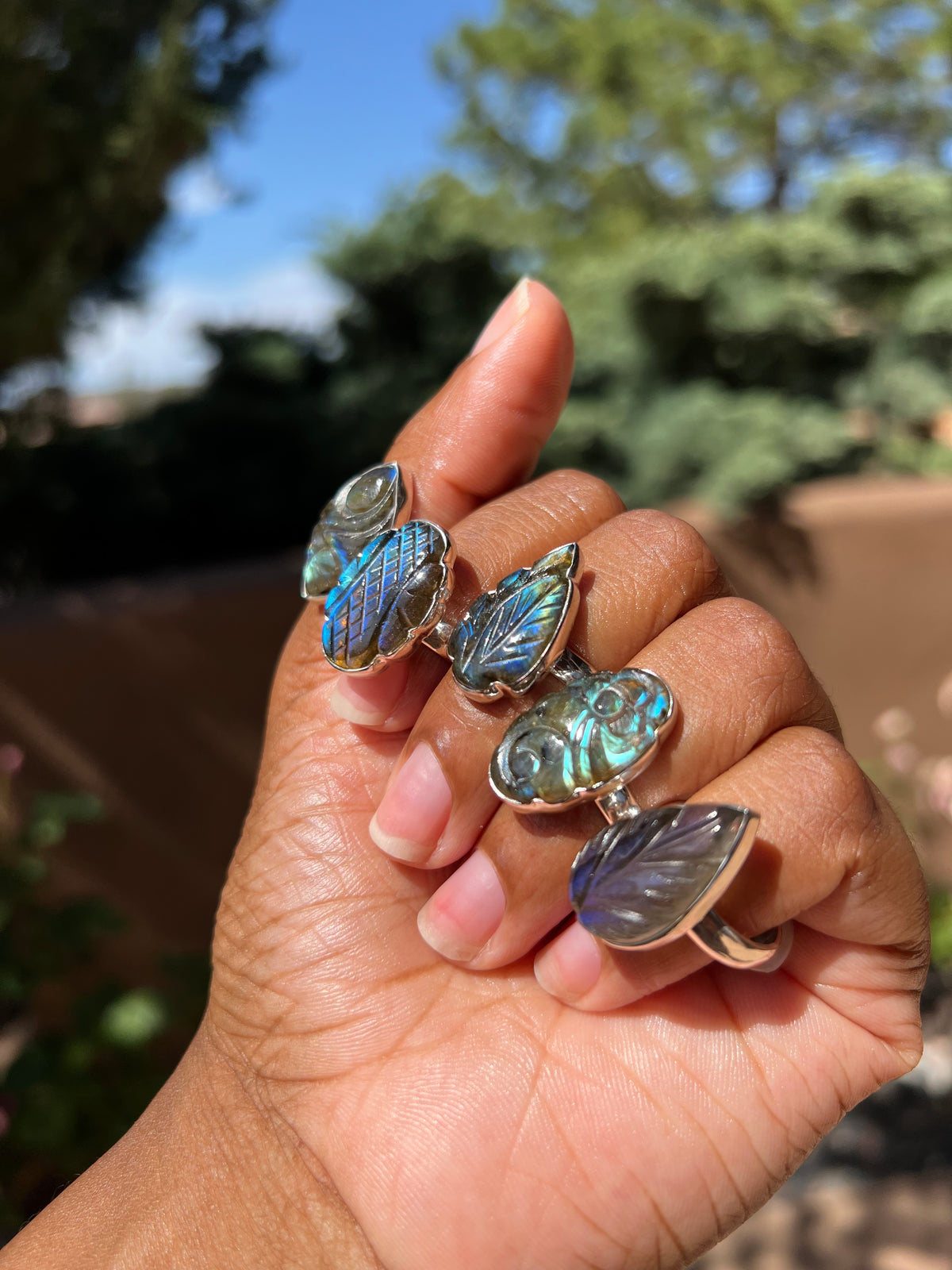 Carved Labradorite Rings