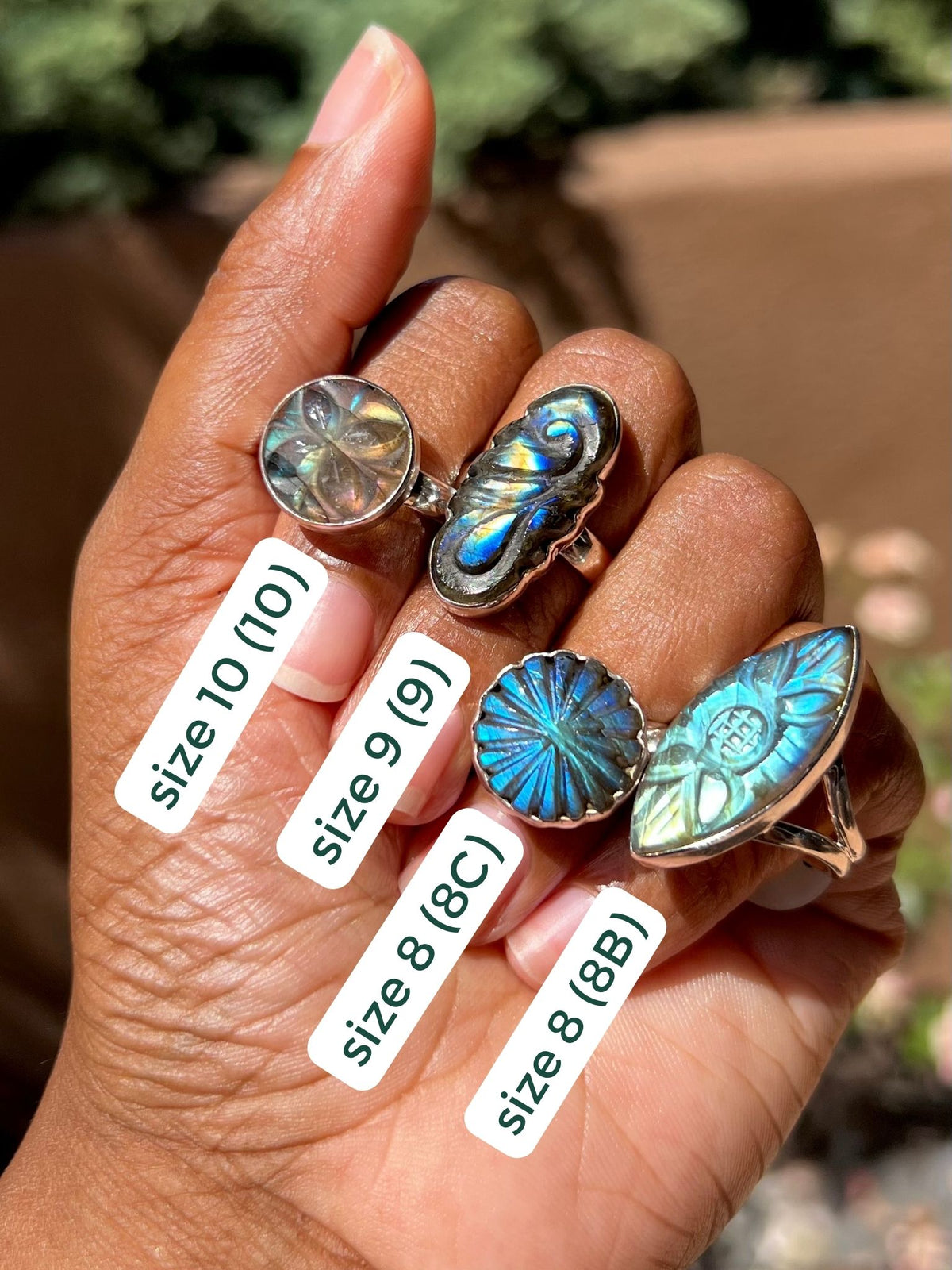 Carved Labradorite Rings