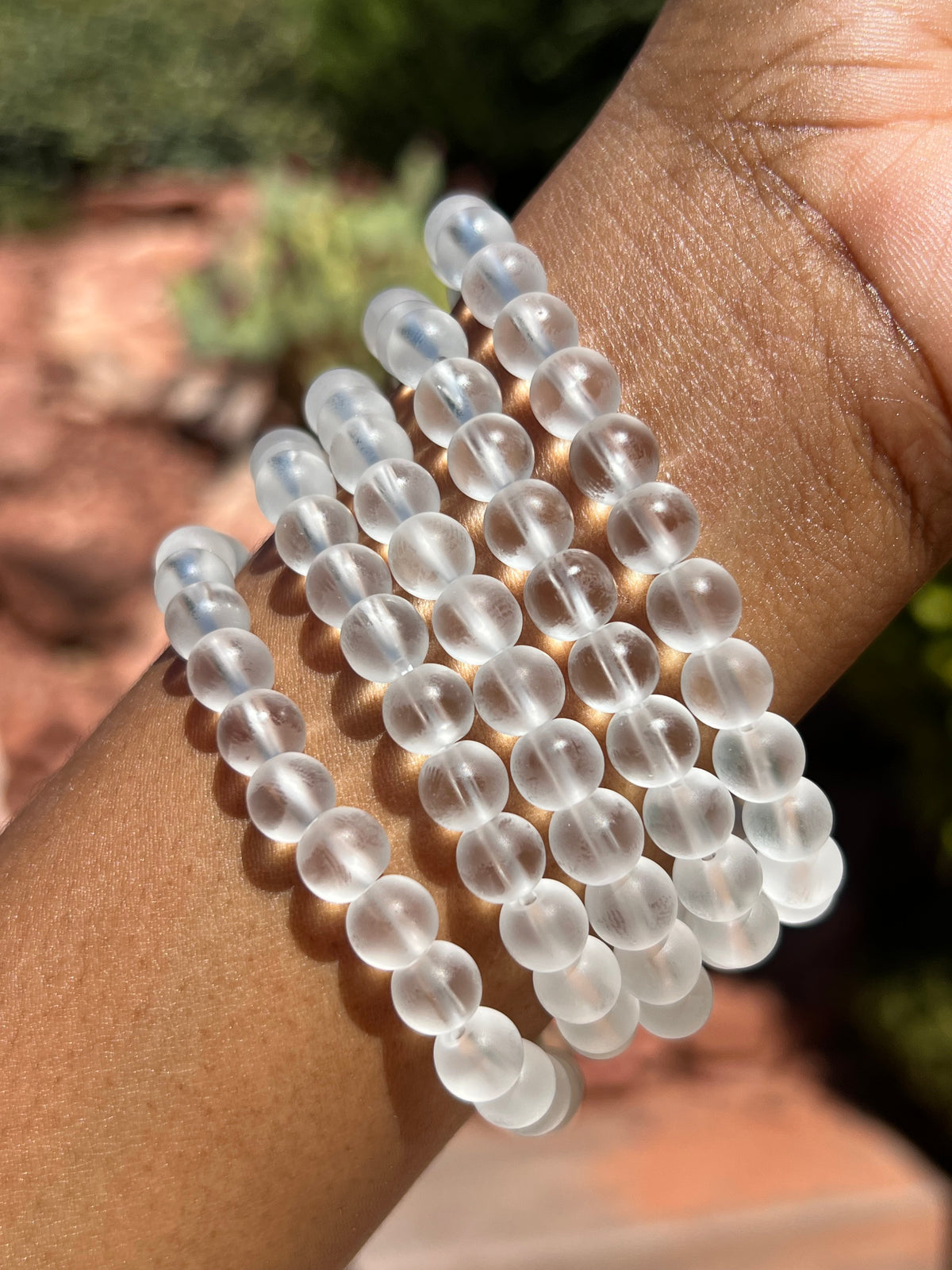 Matte clear quartz bracelet 8 mm beads