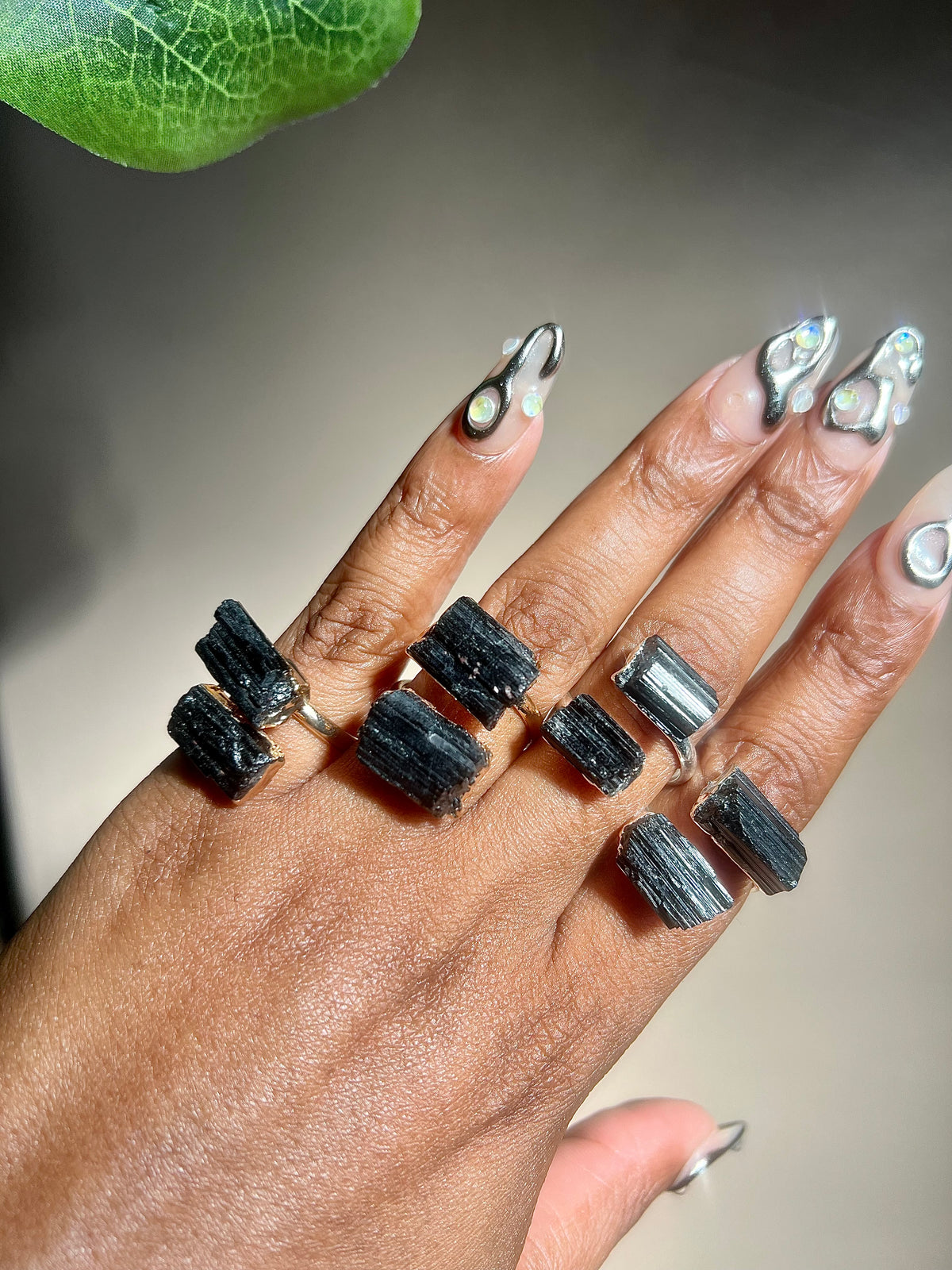 Adjustable Black Tourmaline Rings (Gold or Silver Plated)