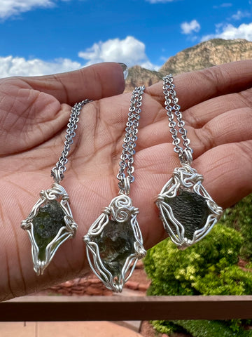 Moldavite Pendants w/ Herkimer Diamond Accent