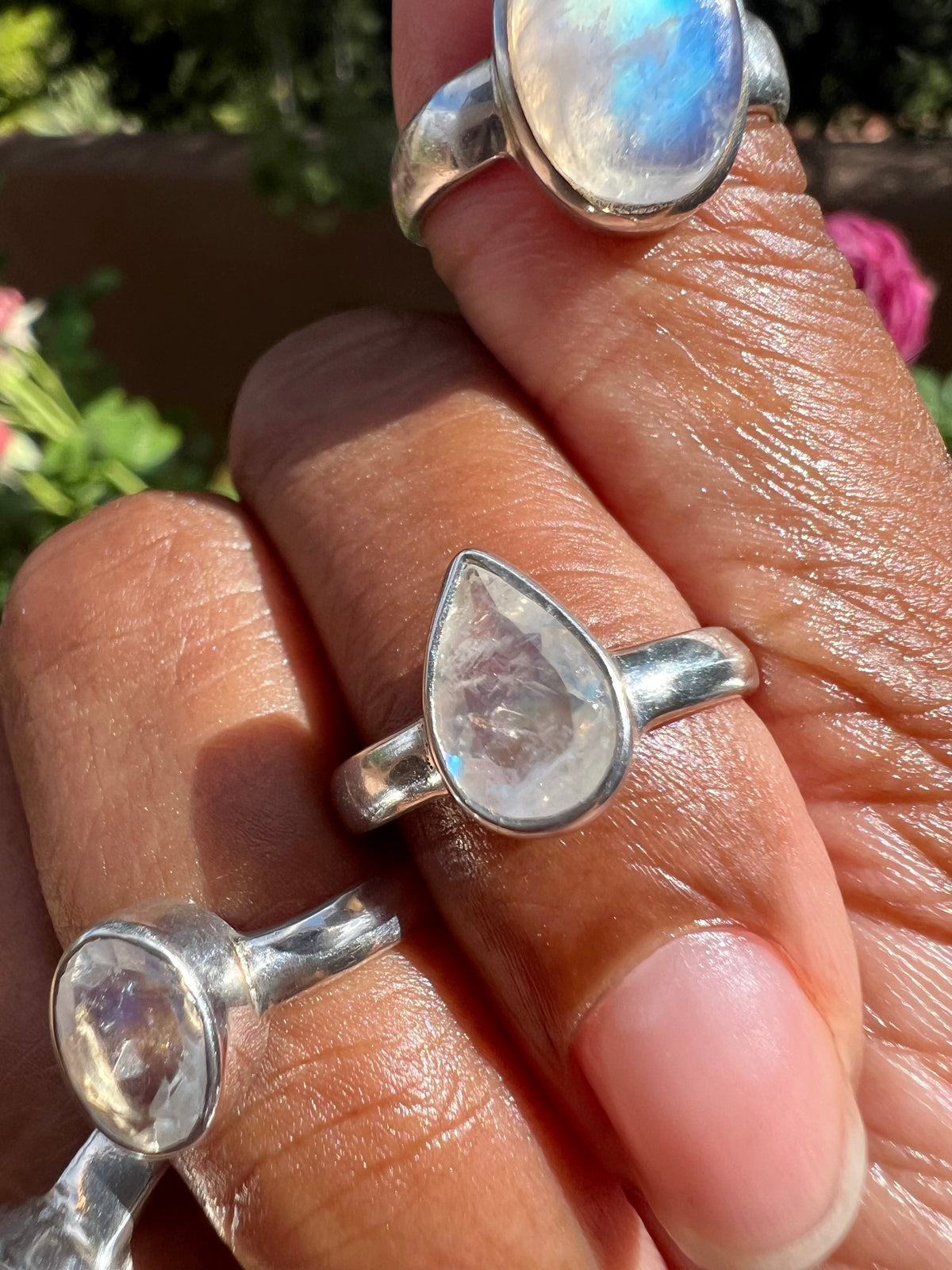 High Flash Rainbow Moonstone (White Labradorite) Rings