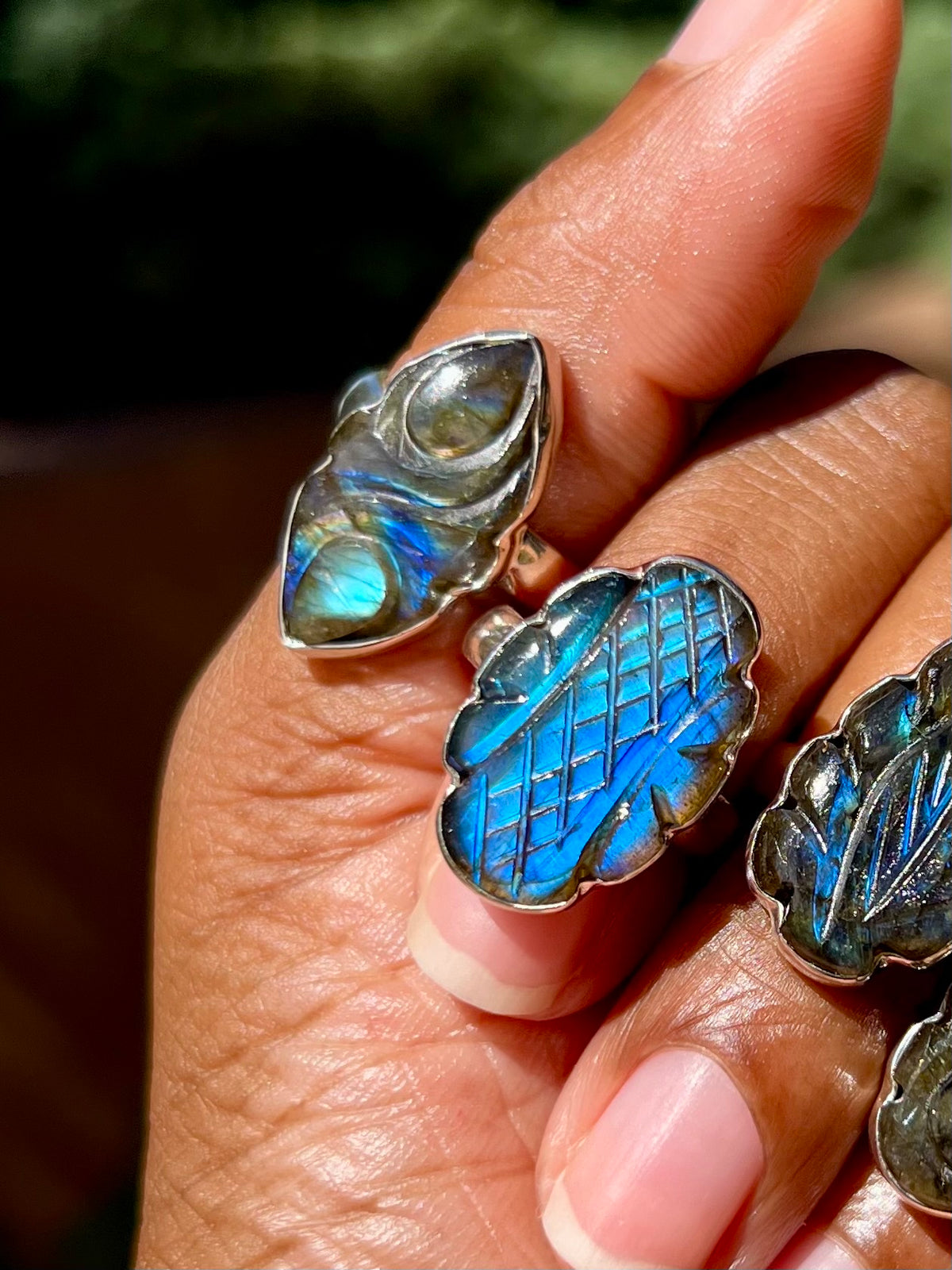 Carved Labradorite Rings