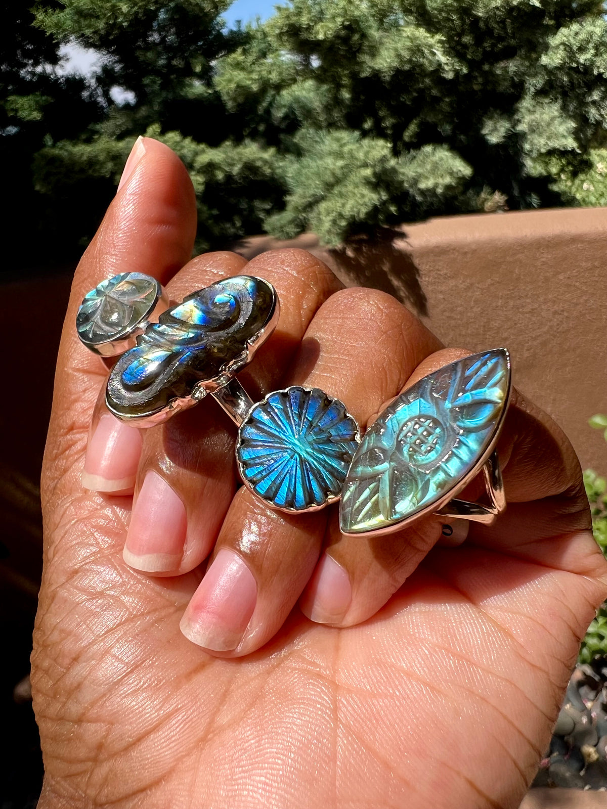 Carved Labradorite Rings