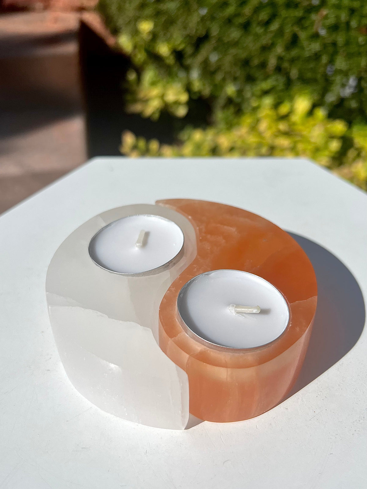 Yin Yang Tealight Candle Holder (Selenite & Orange Selenite)