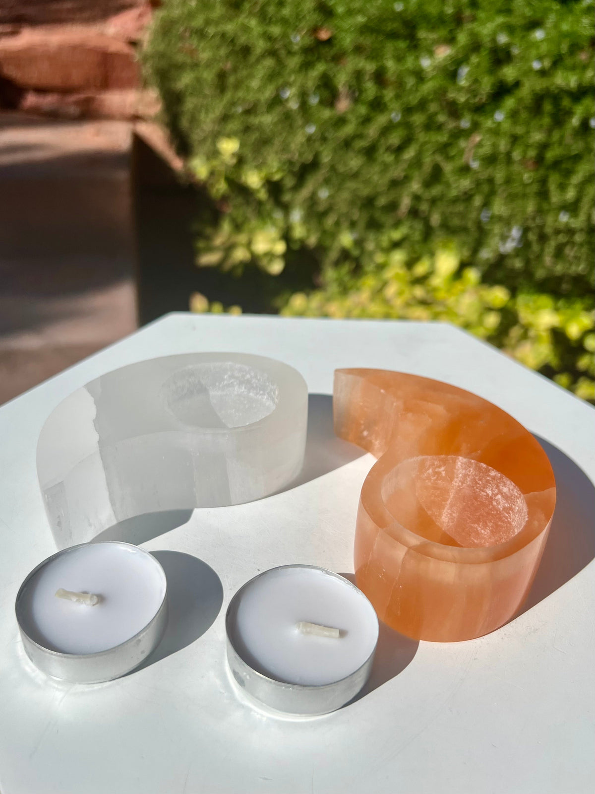 Yin Yang Tealight Candle Holder (Selenite & Orange Selenite)