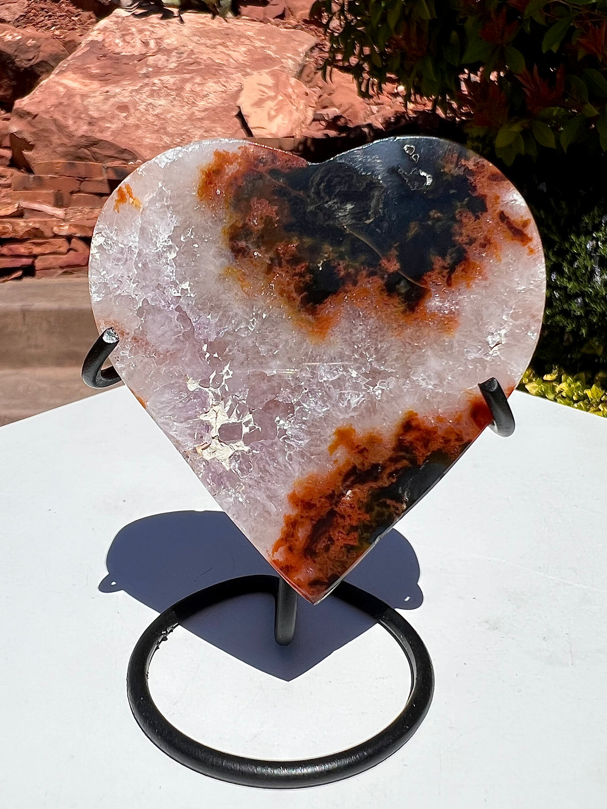 Agate Heart Slice w/ stand- (Small) S3