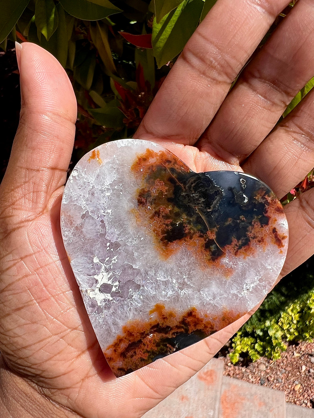 Agate Heart Slice w/ stand- (Small) S3