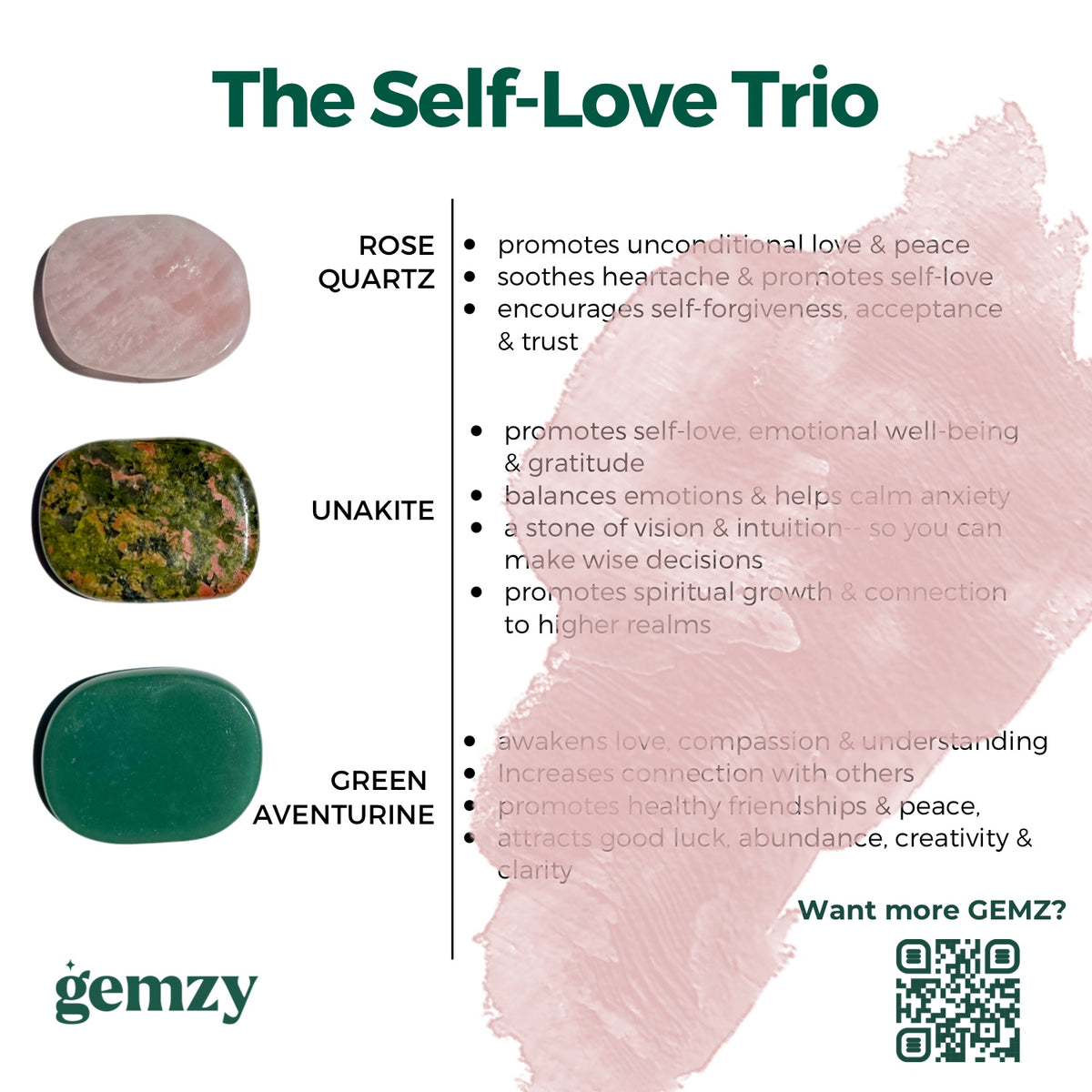 The Self-Love Trio (Rose Quartz, Unakite, Green Aventurine)