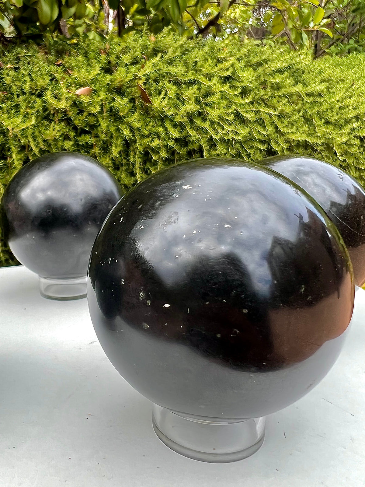 Large Black Tourmaline Spheres w/ Stand