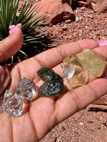 Moldavite, Libyan Desert Glass, Herkimer Diamond Trio- LARGE 🛸✨💎